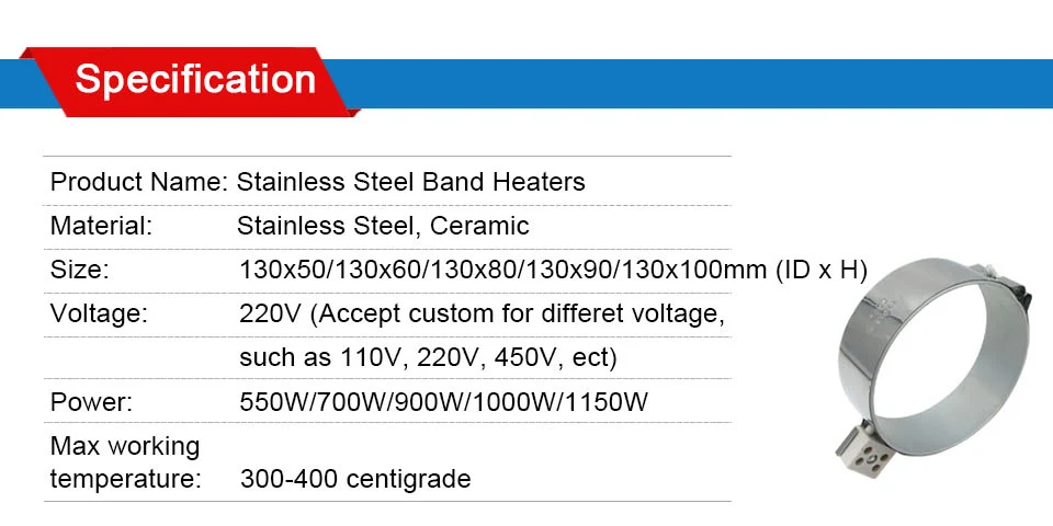 LJXH хомутовый нагреватель 220V 550 W/700 W/900 W/1000 W/1150 W Внутренний Диаметр 130 мм слюды Керамика элемент Нержавеющая сталь высота 50 мм/60 мм/80 мм