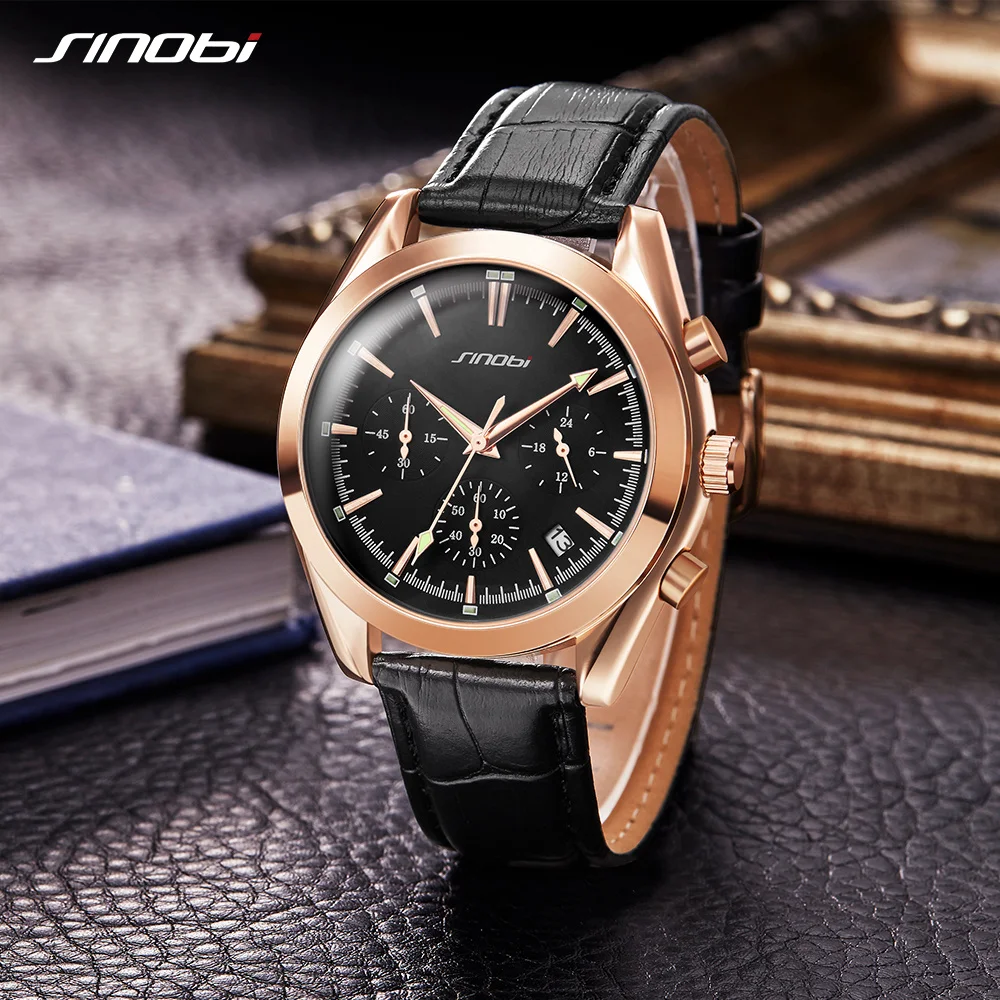 SINOBI военные шпионские мужские наручные часы хронограф кожаный ремешок для часов Топ люксовый бренд спортивные мужские Женева Кварцевые часы 007