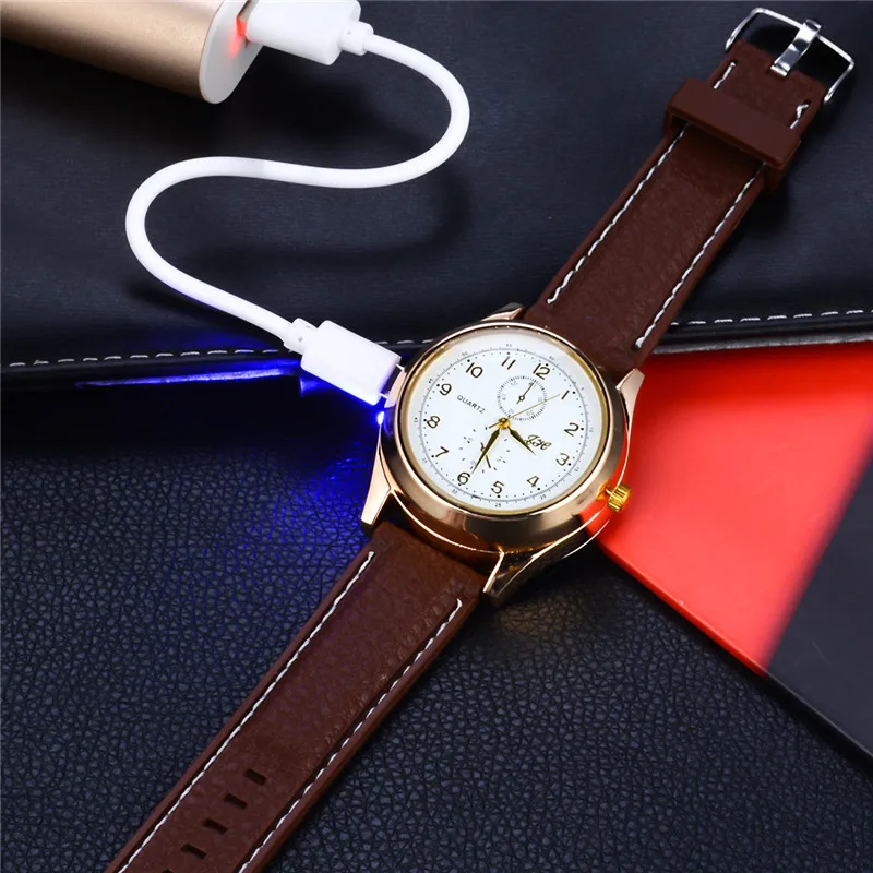 

Military Men Watch Lighter USB Charging Cigarette Lighter Rechargeable Windproof Lighters Multifunction Smoker Quartz Watches 40