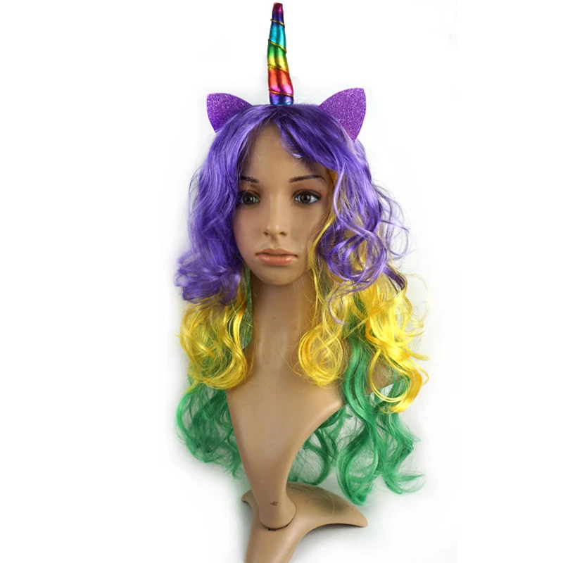 Unicorn Party Curly Hair Wig Discor Rainbow Curly Hair Birthday Party  Decoration Photo Props Cosplay Costume Props DE22|Party Hats| - AliExpress