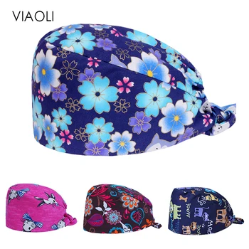 

Men and women wholesale cotton scrub cap hospital medical hat printing tie elastic surgery cap pet doctor hat surgical caps