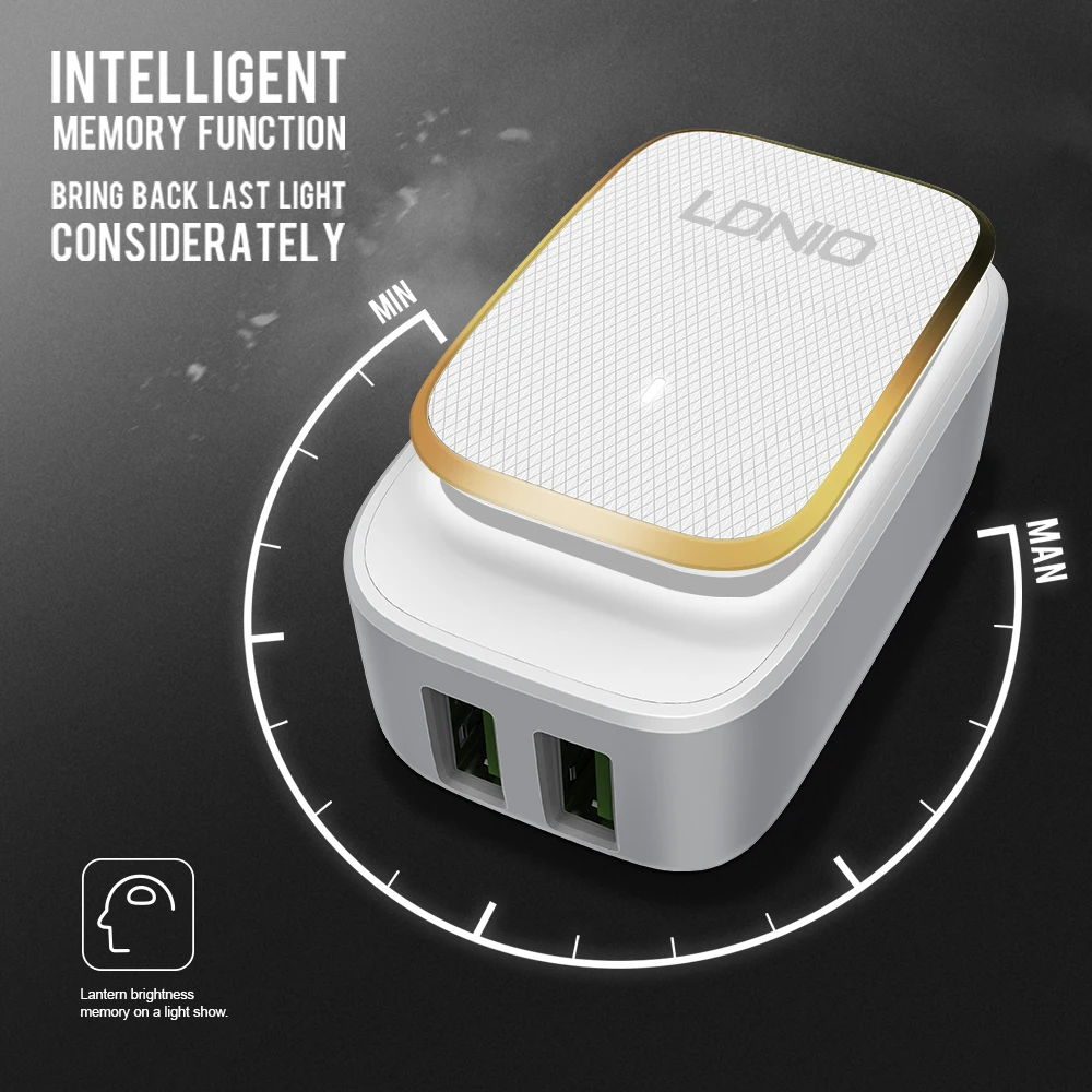 LDNIO DC5V-2.4A(Auto Max) выход двойной USB путешествия настенное зарядное устройство адаптер для зарядки iPhone samsung huawei сотовых телефонов