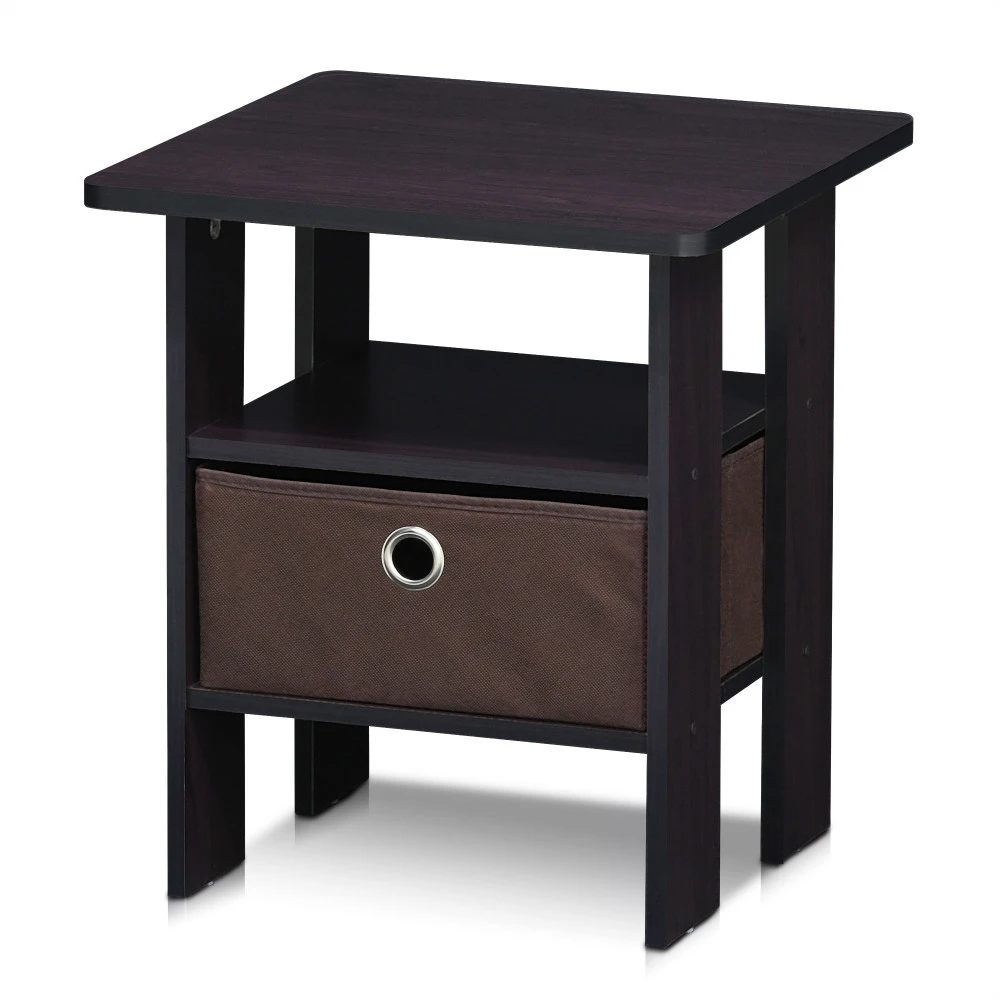Dark Walnut Petite End Table Bedroom Night Stand, Set of Two (2)