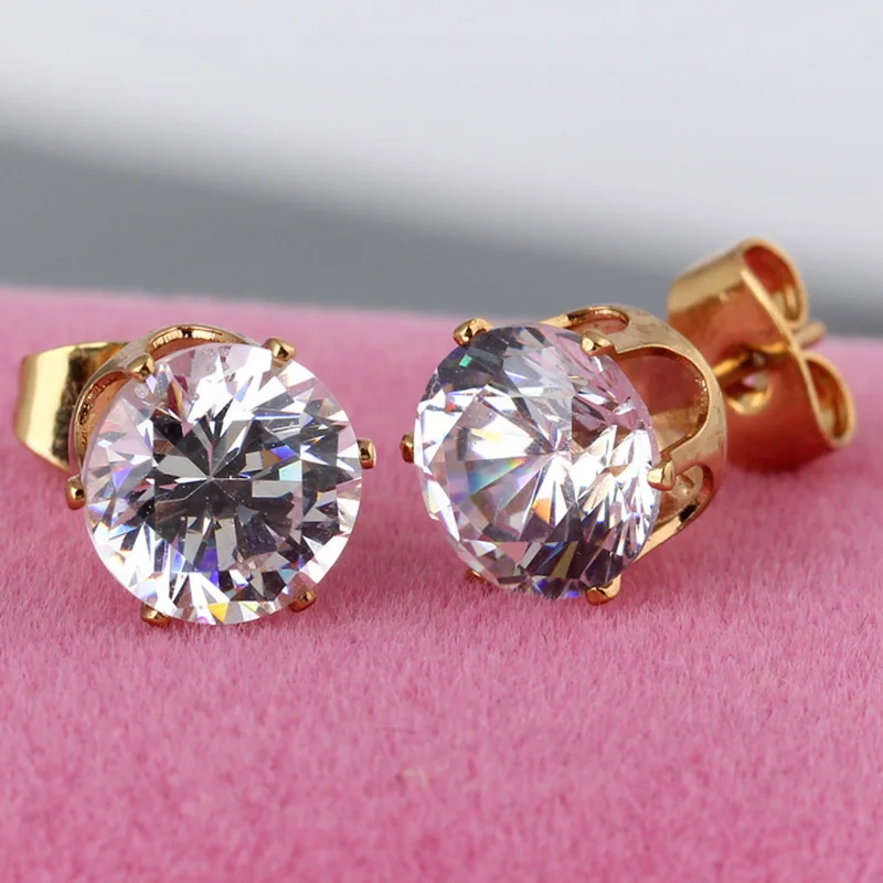 

FUNIQUE 1 Pair Women Zircon Crown Stud Earring Fashion Gold Color Stud Earrings Luxury Rhinestone Wedding Party Jewelry