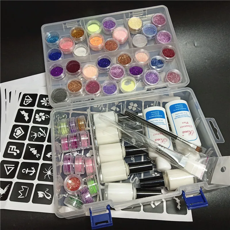 45 Color Powder Shimmer Glitter 6 Glues 2 Brushes 5 Stencils 2 Cleansing Water For Temporary Tattoo Body Kids Face DIY Nail Art 45 Color Powder Shimmer Glitter 6 Glues 2 Brushes 5 Stencils 2 Cleansing Water For Temporary Tattoo Body Kids Face DIY Nail Art