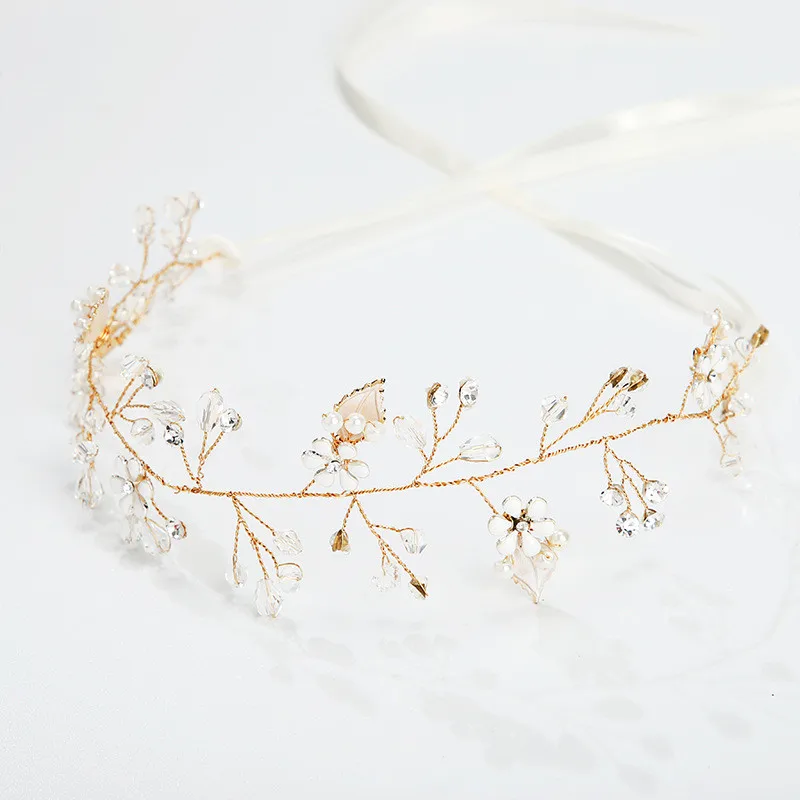

SLBRIDAL Handmade Wired Rhinestone Crystal Pearls Wedding Headband Bridal Hair Vine Hair Accessories Bridesmaids Women Jewelry