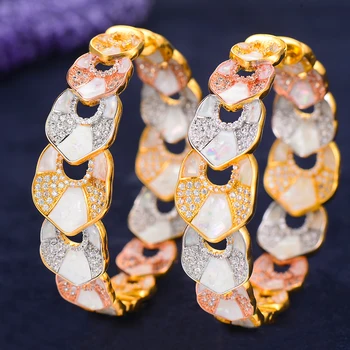 

GODKI Luxury Abalone Shell Cubic Zirconia Statement Big Hoop Earrings For Women Wedding DUBAI Bridal Round Circle Hoop Earring