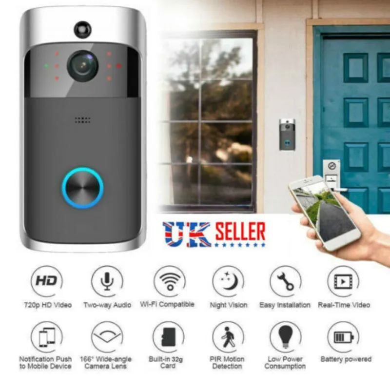 

Wireless WiFi Remote Video Door Camera Phone Doorbell Intercom PIR Security Bell