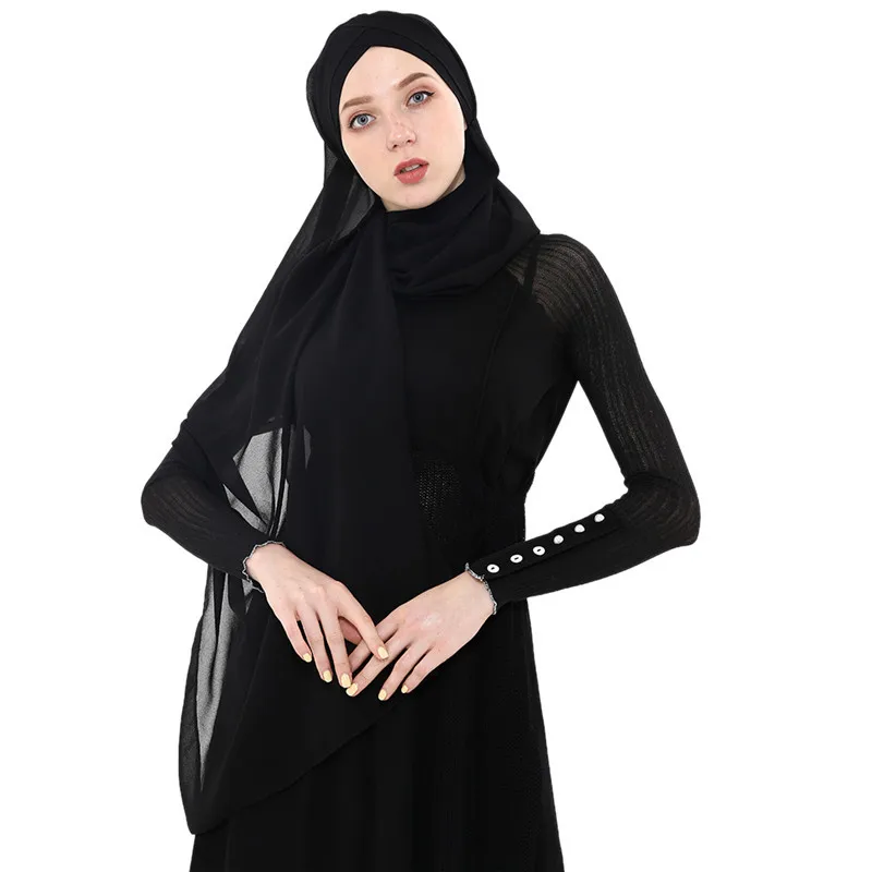 Женский шифоновый мусульманский шарф Рамадан мягкий однотонный хиджаб шали головной платок легко готов носить мусульманская накидка платок