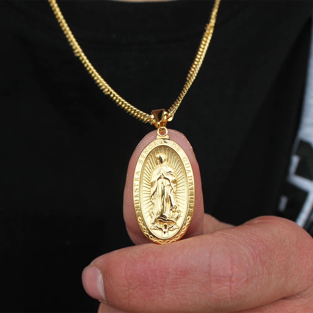 Золотой цвет ожерелье из нержавеющей стали для мужчин и женщин Saint кулон