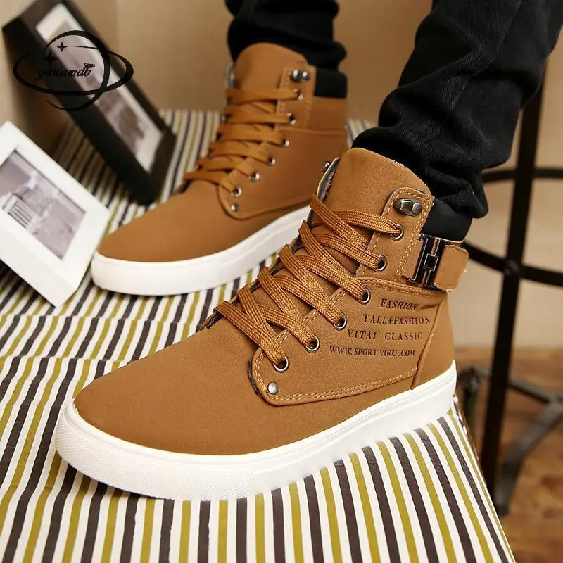 

YAUAMDB mens boots male 38-47 spring autumn ankle flat martin boots lace up high top solid man rubber antiskid fashion shoes y38