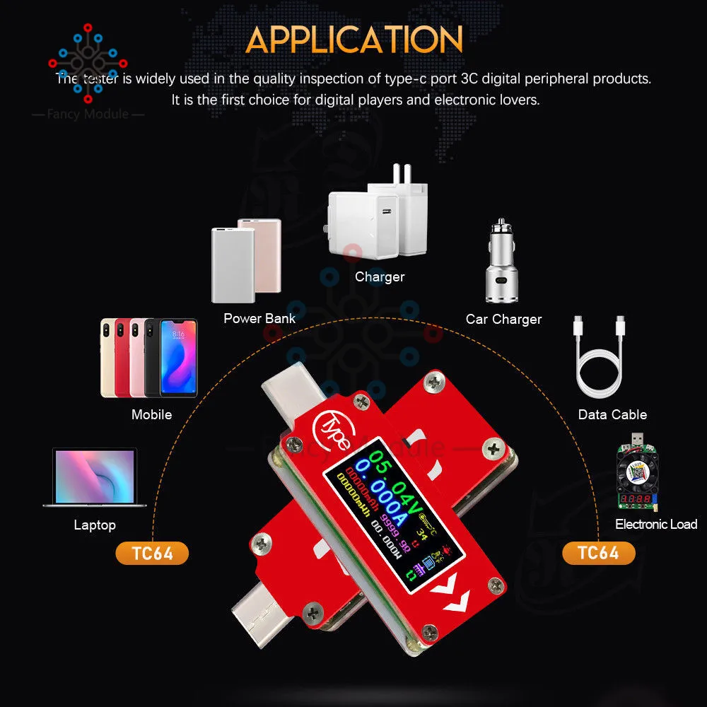 TC64 цветной ЖК-дисплей USB Вольтметр Амперметр Напряжение измеритель тока Тип C мультиметр батарея PD Зарядка банк питания USB Тестер