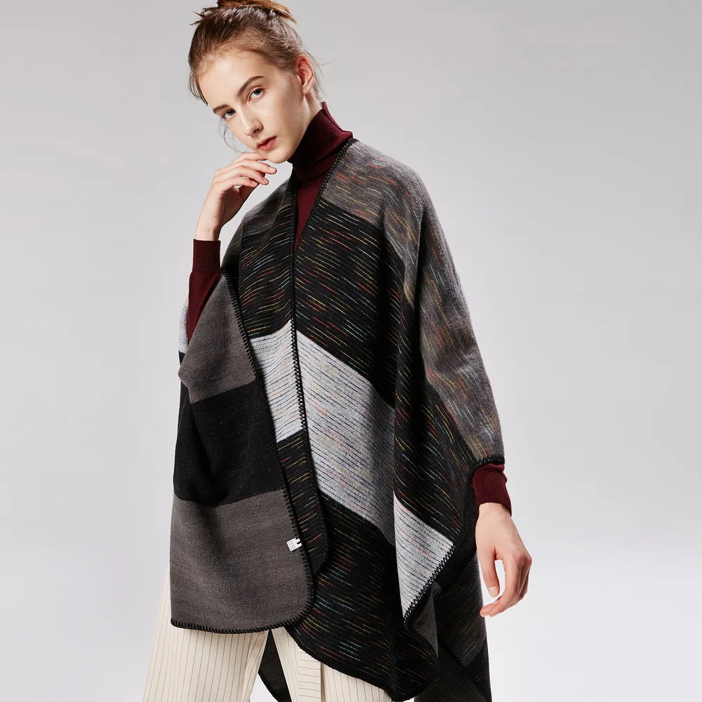 

Autumn and Winter Rainbow Wide Strip Dual-use Shawl Long Air Conditioning Warm Imitation Cashmere Scarves Jacquard Poncho