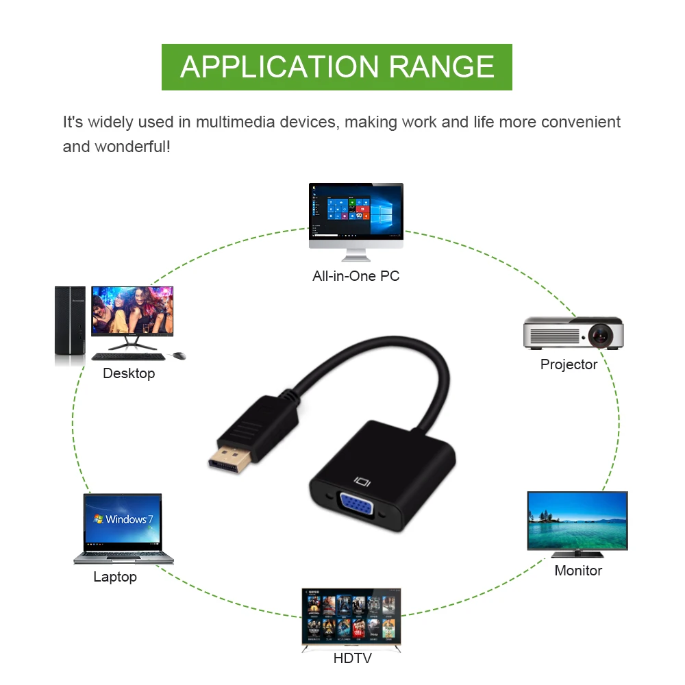 Vga Cable Adapter Displayport To Vga Adapter Cable For PC Computer Laptop HDTV Monitor Projector