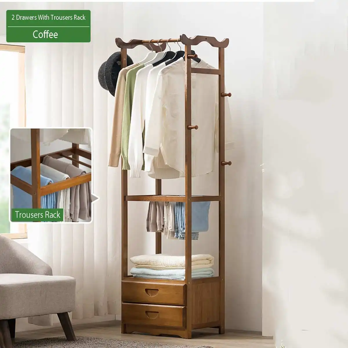 Бамбуковый шкаф многофункциональный стеллаж для хранения Orgnizer напольная стойка для обуви большой емкости вешалка для одежды домашняя мебель с ящиками - Цвет: Белый