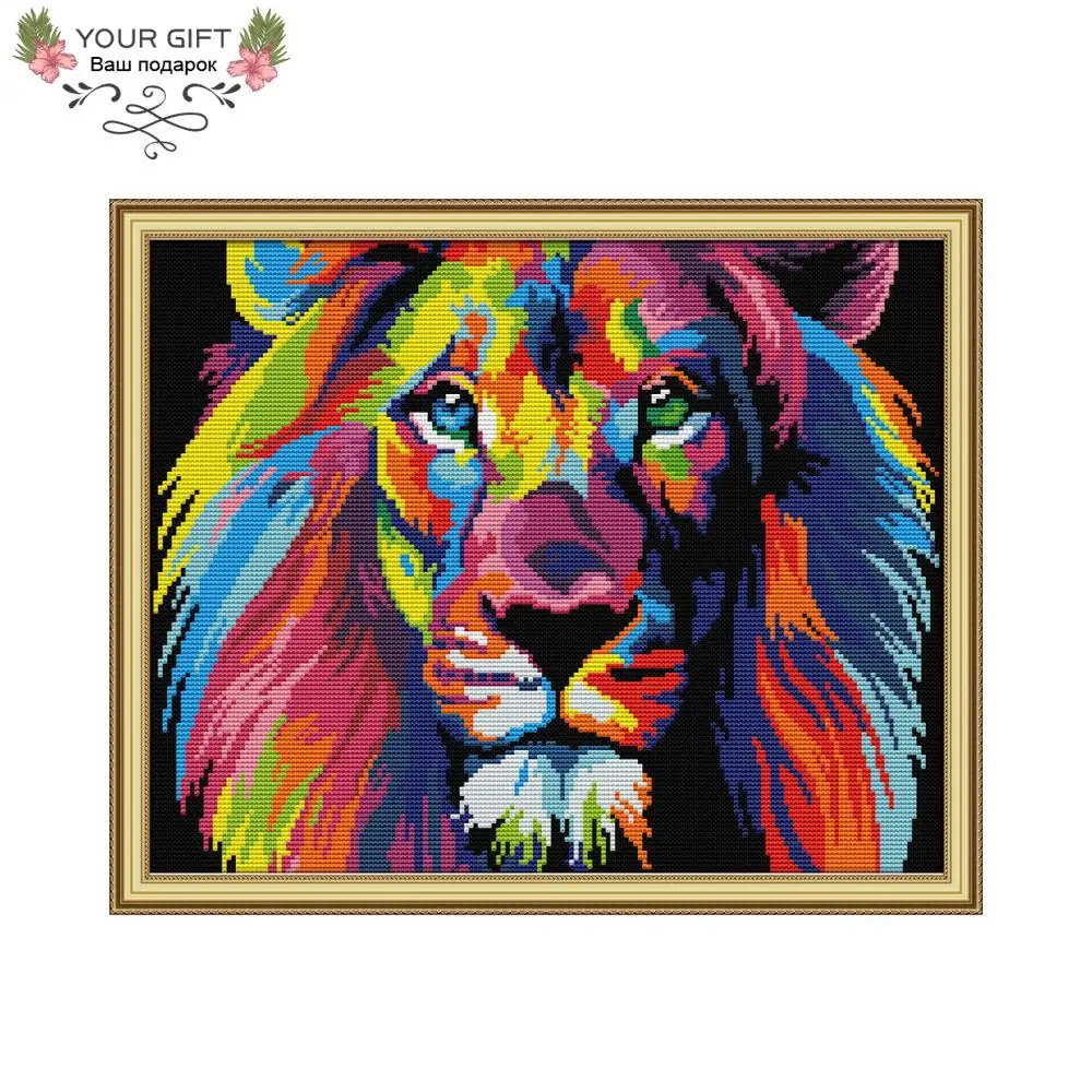

Your Gift DA189 14CT 11CT Counted and Stamped Home Decor Coloured Lion Needlework Needlepoint Embroidery DIY Cross Stitch kits