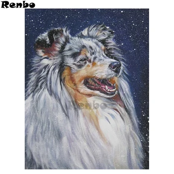 

RENBO 5D DIY Diamond Painting "Sheepdog sheltie dog"Full square diamond Embroidery pet picture Mosaic paste painting home Decor