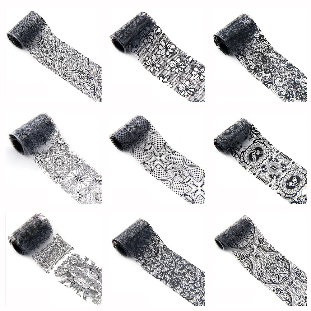 

4*100 CM Nail sticker water set Black Lace Starry Sky Design Nail Art Foil Stickers Transfer Decal Tips Nails foil 8W1