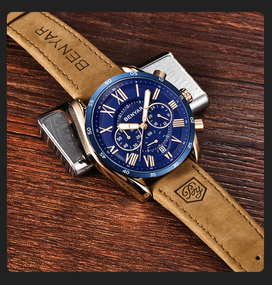 BENYAR часы мужские роскошные брендовые кварцевые часы модные Хронограф Спортивные часы Мужские часы relogio Masculino