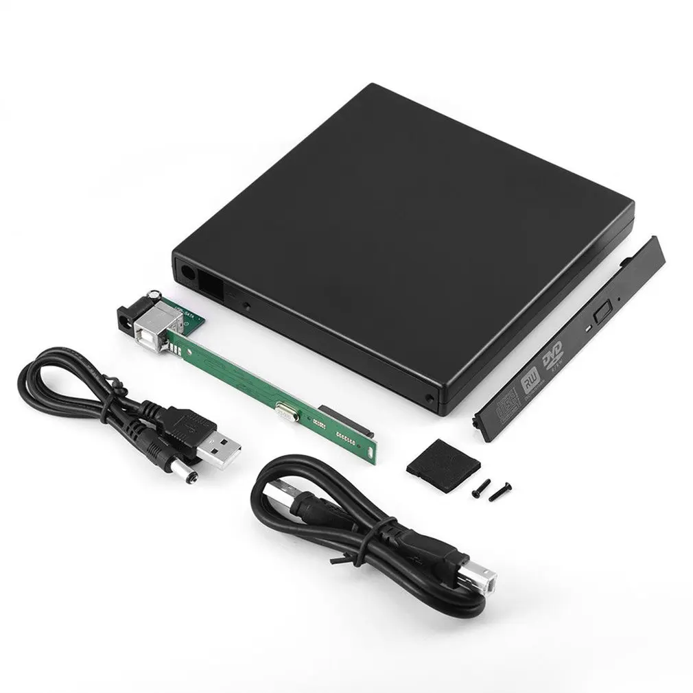 Черный Портативный прочный USB 2,0 Тонкий внешний карман для 12,7 мм SATA CD DVD горелки оптический привод