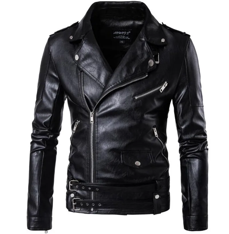 

New Retro Vintage Faux Leather Motorcycle Jacket Men Turn Down Collar Moto Jacket Adjustable Waist Belt Jacket Coats Size M-5XL