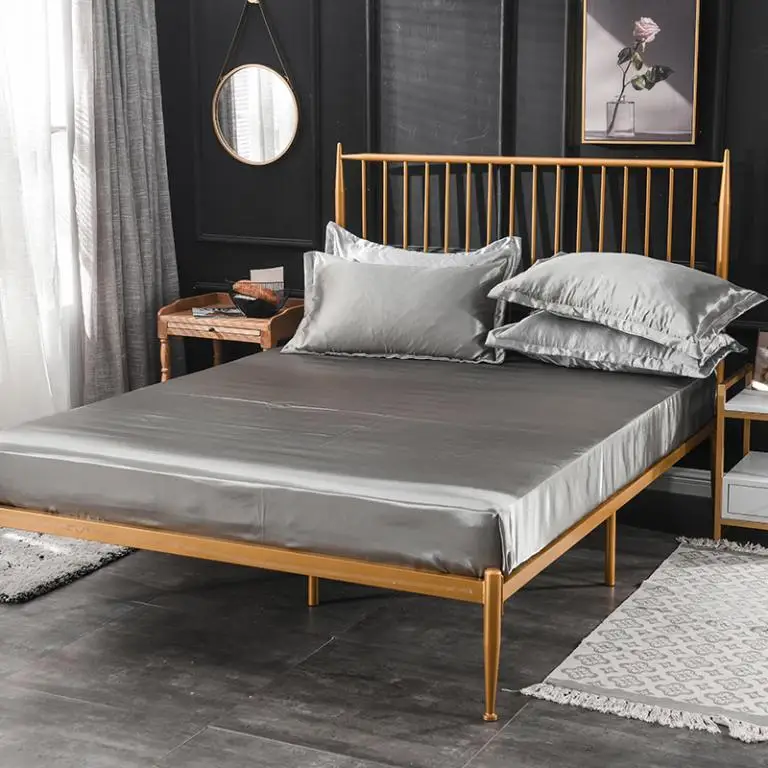  Satin Silk Fitted Sheet On Elastic Band Solid Color Mattress Cover Bed Sheets 8 Size Drap Housse de