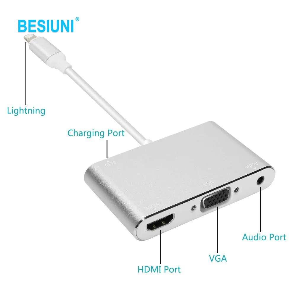 BESIUNI освещение для hdmi vga Аудио адаптер hdmi vga конвертер адаптер USB кабель для iPhone