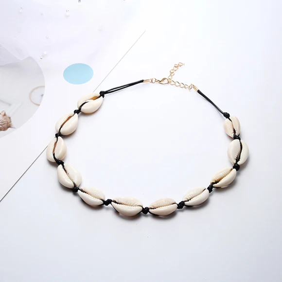 Bohemian Gold Seashell White Rope Necklace Natural Shell Choker Women Best Friend Collares Necklaces Gift Jewelry schelpen ket - Окраска металла: white shell 2