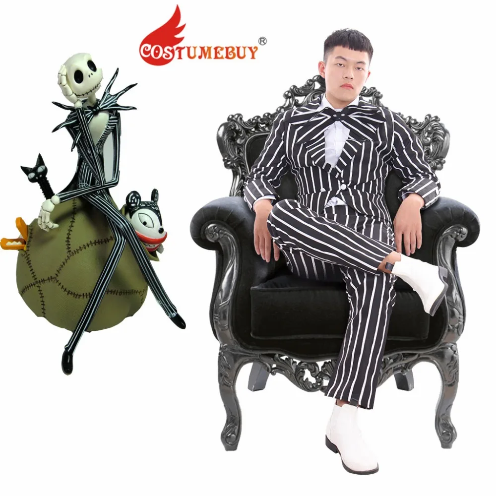 CostumeBuy/мужской костюм "Кошмар перед Рождеством" Джек Скеллингтон полосатый топ и брюки костюм на Хэллоуин Любой Размер L920