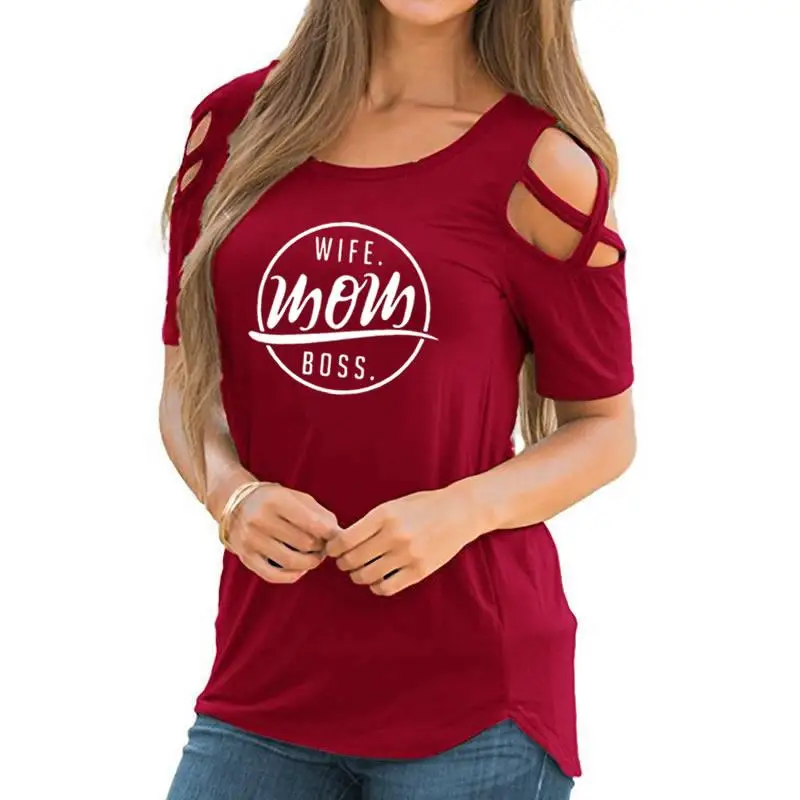 Высокое качество Новая мода жена принт "mom Boss" рубашка футболка Женские топы панк кроп-топ, укороченная забавная Корейская Camiseta - Цвет: Red