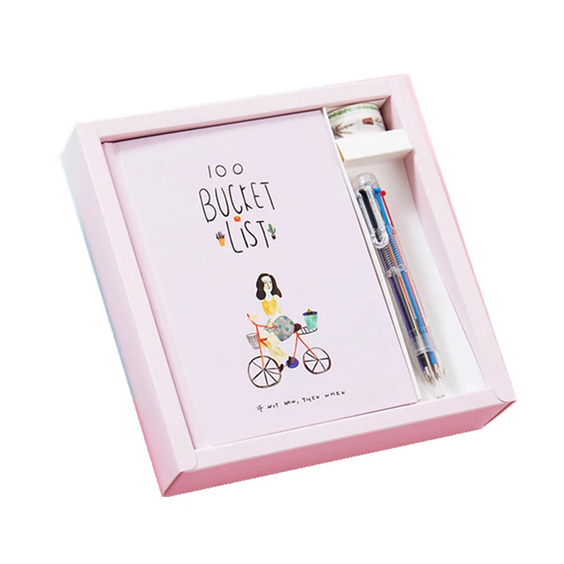 

100 Bucket List Book Set Creative Diary Notebook Small Fresh Hand Book Gift Box Notebook Stationery With Pen And Paper Tape Book