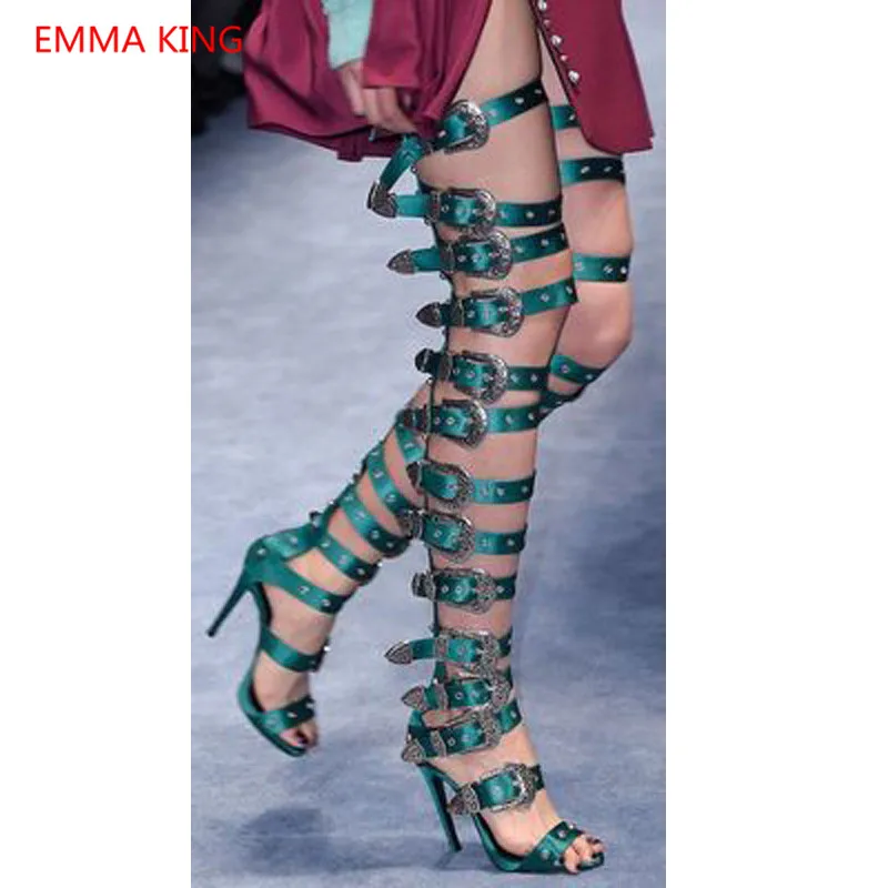 

2020 Runway Women Overknee boots Buckle Strap Gladiator Thigh High Boots Summer High Heel Long Over The Knee Sandals Boots Woman