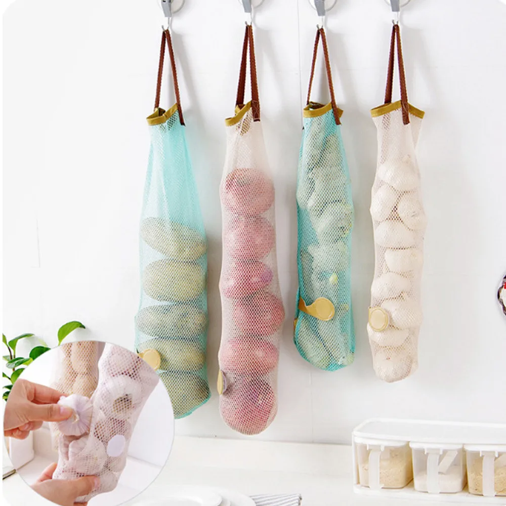 

2017New Arrival 1PC New Mesh Net Breathable Fruit Vegetable Garlic Onion Hanging Storage Bag Kitchen High QualityStorageBags#30