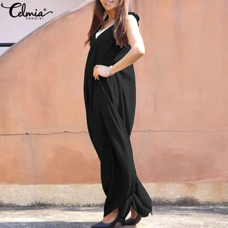 Summer Pants Wide Leg Overalls Oversized Women Jumpsuit 2018 Celmia Strappy V-Neck Casual Pantalon Playsuits Rompers Trousers Jumpsuits and Playsuits