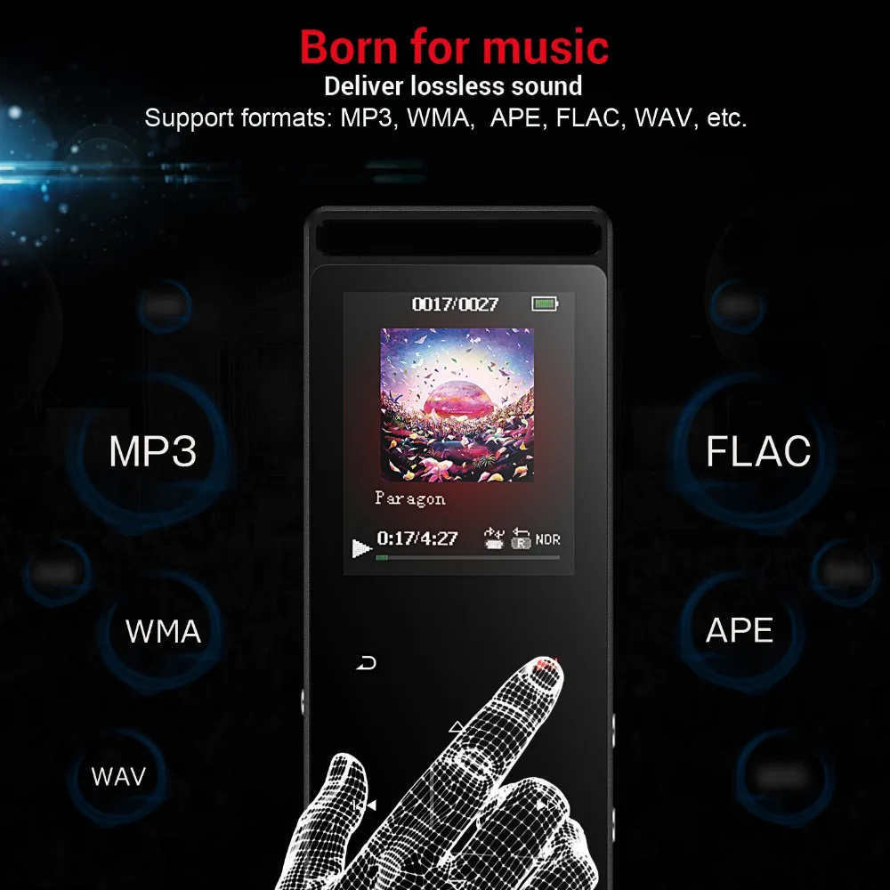Металлический Bluetooth MP3 плеер 16G 1 8 дюймов сенсорный экран KeyMP3 музыкальный с fm радио