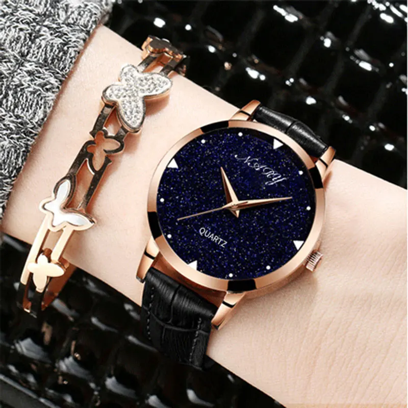 

NARY Fashion Creative Star Dial Women Watches Luxury Golden Leather Ladies Watch Original Women Dress Clock Relogio Feminino