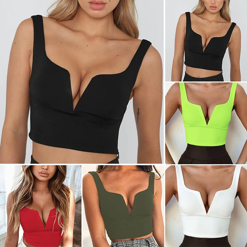 Women Crop tops Ladies Vest Nightclub Summer Solid Sexy Fashion Camisole V Neck Shirt Party Sleeveless Clubwear