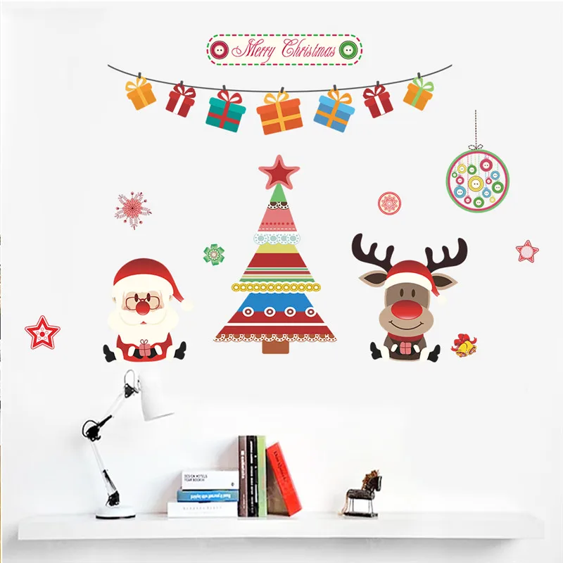 

Christmas Decor Tree Deer Santa Claus Wall Stickers Store Window Glass Wall PVC Decals New Year For