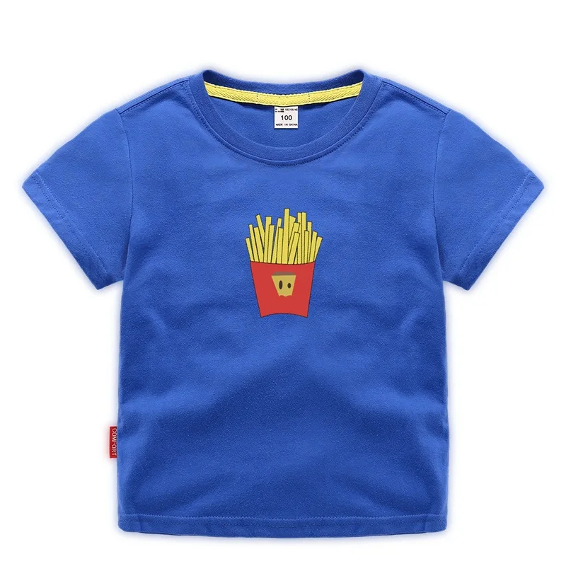 

Children's clothing 2019 summer new boy's funny cartoon fries printed short-sleeved tshirt toddler little girl tee