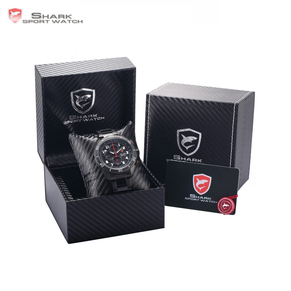 

Luxury Leather Box Gummy Shark Sport Watch Mens Date Day Calendar Stopwatch Quartz Steel Waterproof Relogio Masculino /SH310-312
