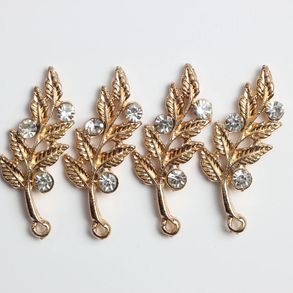 New 10pcs Leaf Rhinestone Button Flatback Embellishment Craft for Bridal DIY