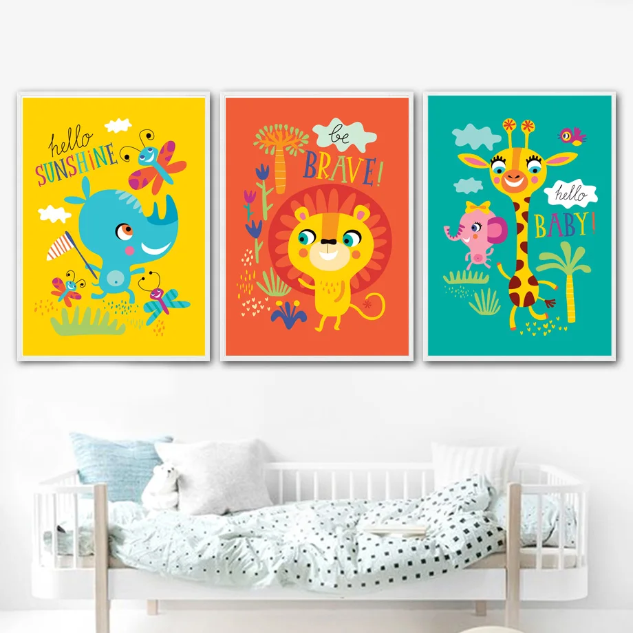 Cartoon-Lion-Zebra-Giraffe-Elephant-Rhino-Nordic-Posters-And-Prints-Wall-Art-Canvas-Painting-Wall-Pictures(2)