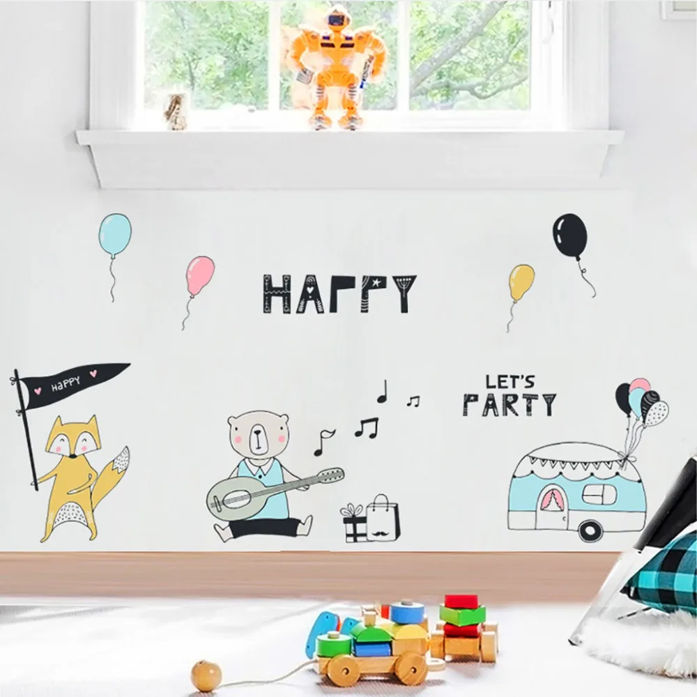 

Wall Stickers Bedroom PVC Wall Stickers For Baby Rooms Cartoon Animal Music Birthday Party Theme Wall Sticker K417