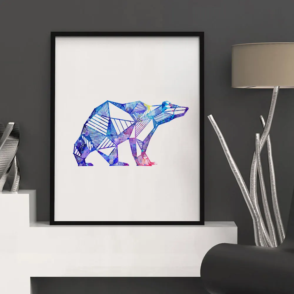Geometric Polar Bear Watercolor Art Paint Home Decor Animal Posters Kids Room Wall Artwork X56 | Дом и сад
