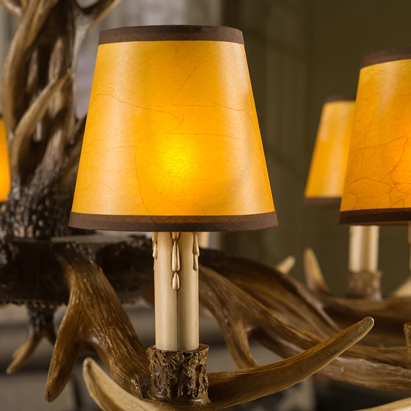 6 8 10 Lights Vintage Deer Chandelier Antlers Resin Chandeliers Candle Fixtures with Alphabet Cloth Lampshade Christmas Decor Lustres 6