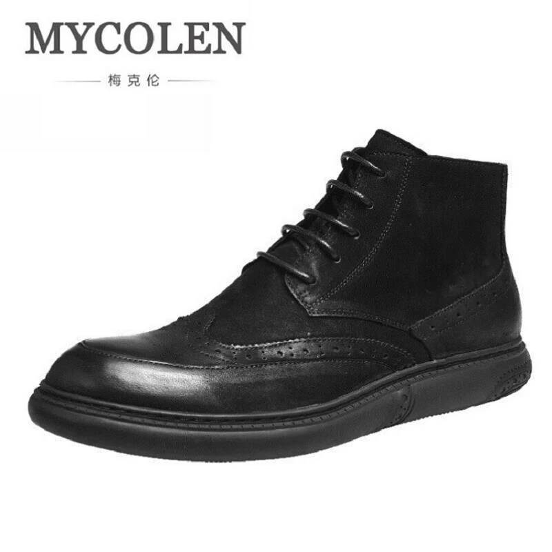 

MYCOLEN Men Boots Men Leather Martin Boots High Top Lace Up Breathable Fashion Men Shoes Wedding Brogue Formal Dress Shoes