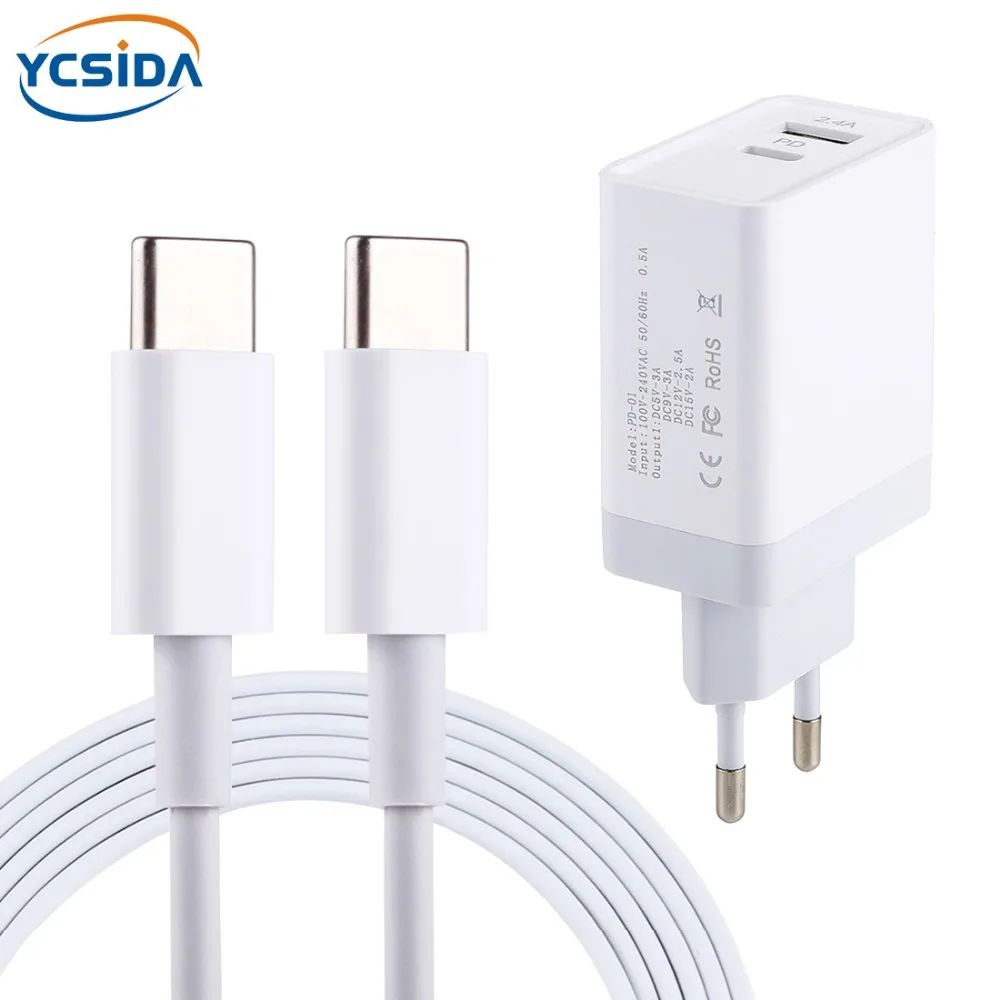 PD QC3.0 Ports EU Plug Type C Fast Travel Charger Adapter with Type C