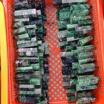 

DHXYZB 1kg natural points tower red green ruby point epidote reiki healing crystals and stones minerals ruby zoisite grid 6-7cm