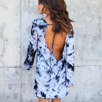 

Backless Sexy Club Dress 2019 Autumn Long Sleeve Print Vintage Women Dresses Bandage Beach Party Dress Vestidos de fiesta