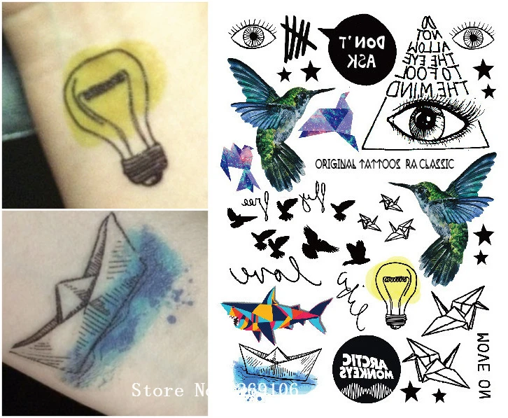 

Multi-style Fashion Cool Temporary Tattoo with Bird And Eye of God 21x15cm